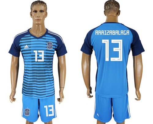 Spain #13 Arrizabalaga Blue Goalkeeper Soccer Country Jersey - Click Image to Close